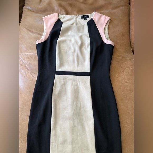 Tahari Arthur S. Levine Colorblock Sheath Dress Black Pink White Sz 8 - Picture 2 of 6